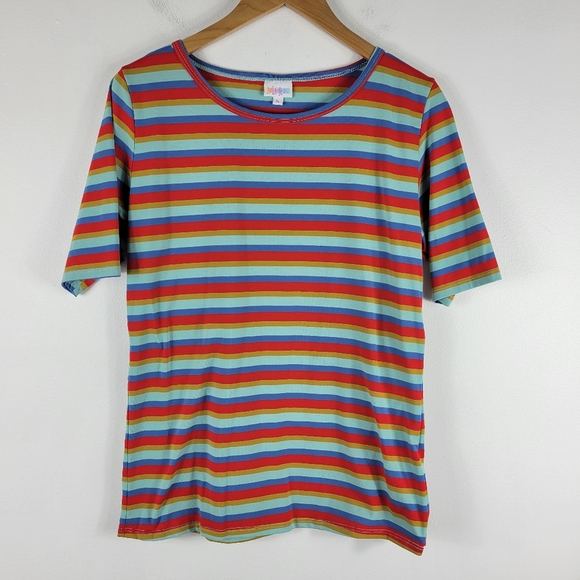 Lot of 2 Lularoe Quarter Sleeve Crewneck Striped Tee Shirt Set - Picture 8 of 14